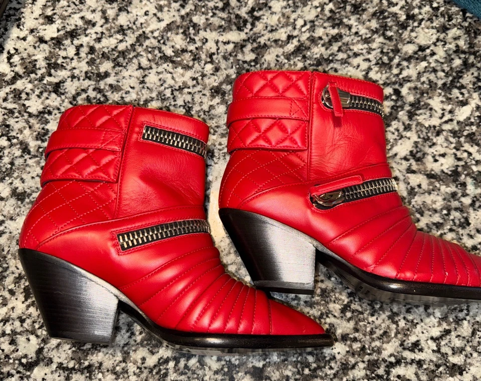$1595❤️37 Giuseppe Zanotti Cuero Motociclista Botines Acolchados Rojo Foto 2 de 4