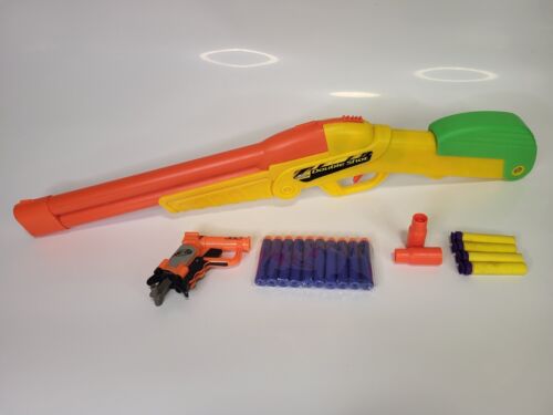 Nervenpistole Konvolut Stoßpistole + Buzz Bee Spielzeug Doppelschuss Schrotflinte 2 Muscheln Kugeln - Bild 1 von 10