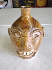 Vintage 1984 R. Leftwich Asheville NC Folk Art Pottery 10" Crystal Eye Face Jug