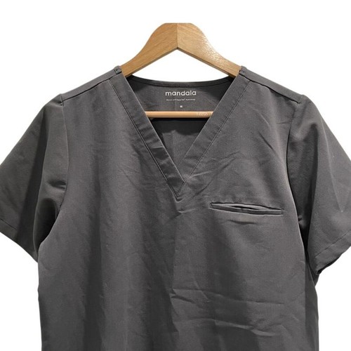 Scrub medico grigio Mandala scollo a V uniforme sanitaria professionale media - Foto 2 di 3