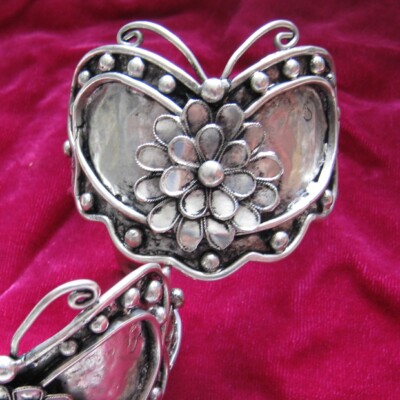 Wide handmade filigree flower Miao silver DIY embed butterfly bracelet 1piece