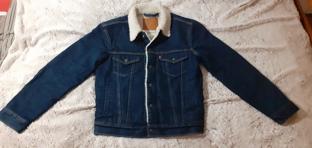 Veste Sherpa Levi s En Jean Bleu Marine Moumoute eBay