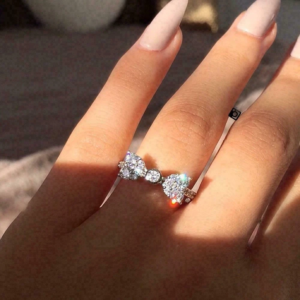 Glamorous Bow Shaped Engagement Ring For Her 14K White Gold Over 1.32 Ct Diamond