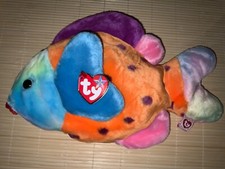 TY "Lips" Beanie Baby Buddies Tye Dye Large Plush Fish 1999 Retired
