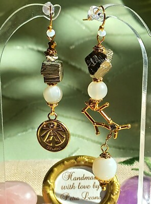 Ohrringe PYRIT + MONDSTEIN Geburtsstein JUNI Sternzeichen Bild ZWILLINGE Schmuck