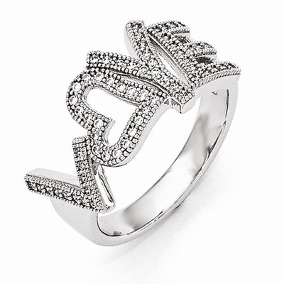 BRILLIANT EMBERS STERLING SILVER & CZ POLISHED LOVE RING- SIZE 6