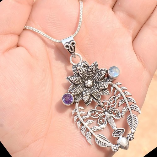 Broche Pendentif Ethnique Argent Massif Et Améthyste - Style Maghreb - Occasion Vintage