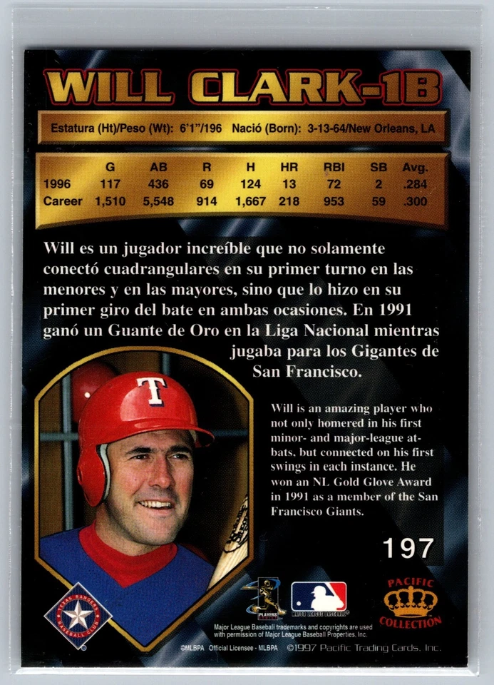 1997 Pacific Collection Will Clark #197 - Image 2 of 2