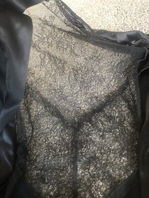 Victoria&rsquo;s Secret XS/S Women Black Satin Lace Robe Tie Front Sexy Kimono T2