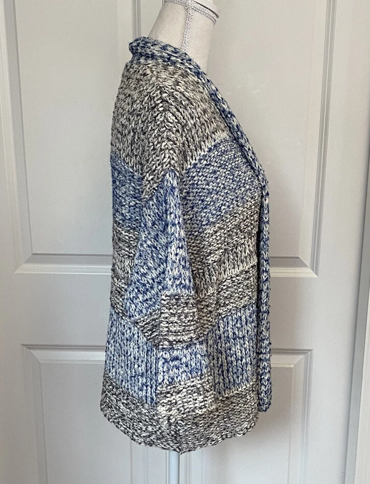 Suéter Vince Azul y Gris Marpeado Grueso Tejido Mezcla de Lana Frente Abierto XS/S Invierno Foto 4 de 4