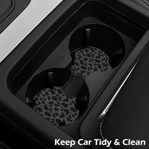 Car Steering Wheel Cover with 2 Pcs Car Coasters, Black Leopard Cheetah Print - Picture 5 of 8