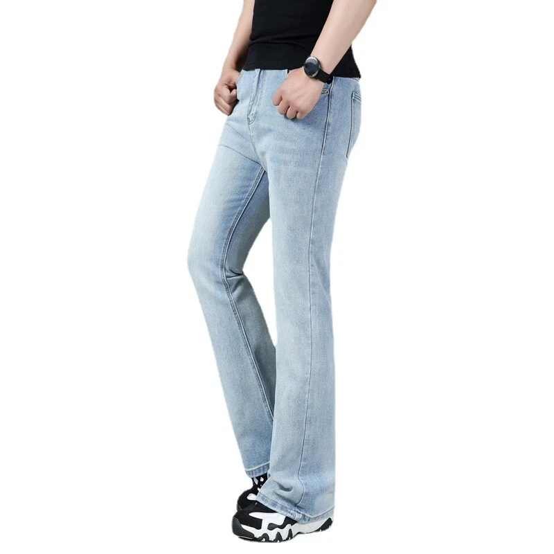 Men Bell Bottom Flared Jeans Trousers Slim Fit Retro 60s 70s