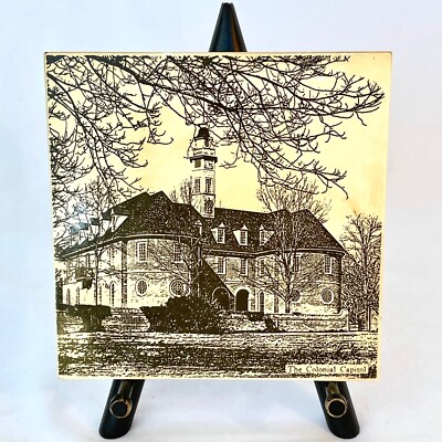 Colonial Capitol Williamsburg Tile Trivet 6x6 Mettlach Made in Germany Vintage