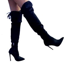 Stivali Donna Alti alla Coscia Neri Sopra al Ginocchio Cuissardes Tacco Spillo
