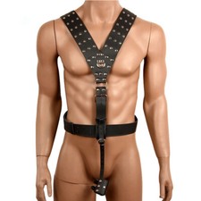 Lock Men Male Leather Full Body Chest Harness Fancy Belt O Ring Clubwear Costume