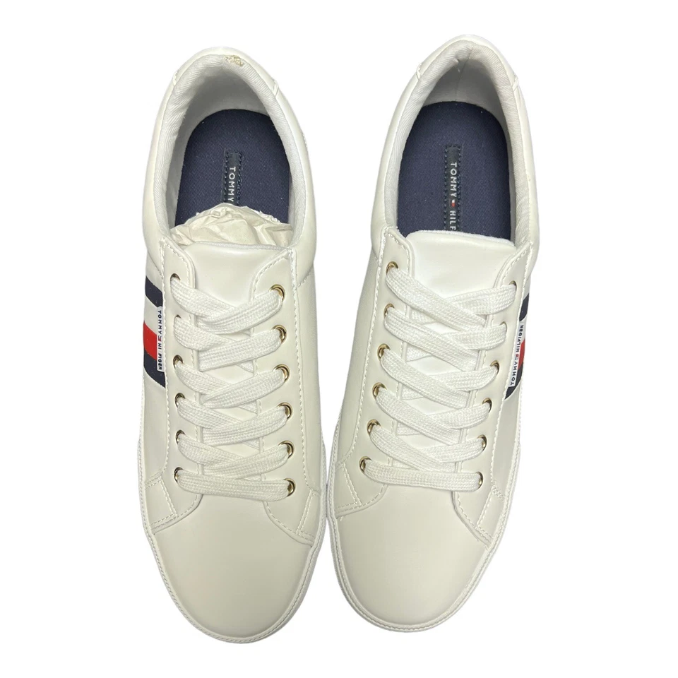 Nuevo con etiquetas Tommy Hilfiger, Zapatilla deportiva para mujer Lightz con cordones, blanca multicolor. Talla 8 Foto 4 de 4