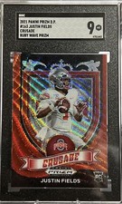 2021 Panini Prizm Draft Pick Justin Fields Crusade Ruby Wave SGC 9 Chicago Bears