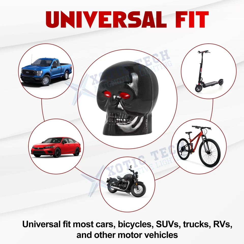 Cars Tires Valve Stem Caps Cover Dustproof Cool Skull Head Fit Most Vehicle Set - Image 3 of 4