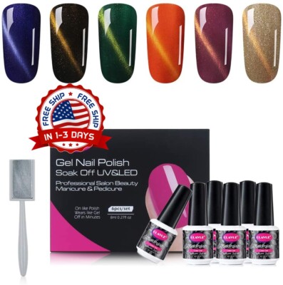 6 Gelish Colors Mini Pastel Gel Nail Polish Starter Kit Set Glitter UV Light Top