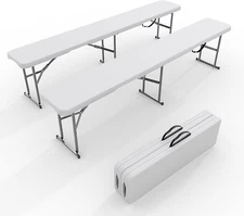 2pcs Portable Folding Bench 6 Ft Plastic Foldable Bench HDPE BenchTop White