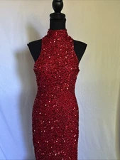 Fashion Nova Zoey Feathered Sequins Gown In Red Size Medium