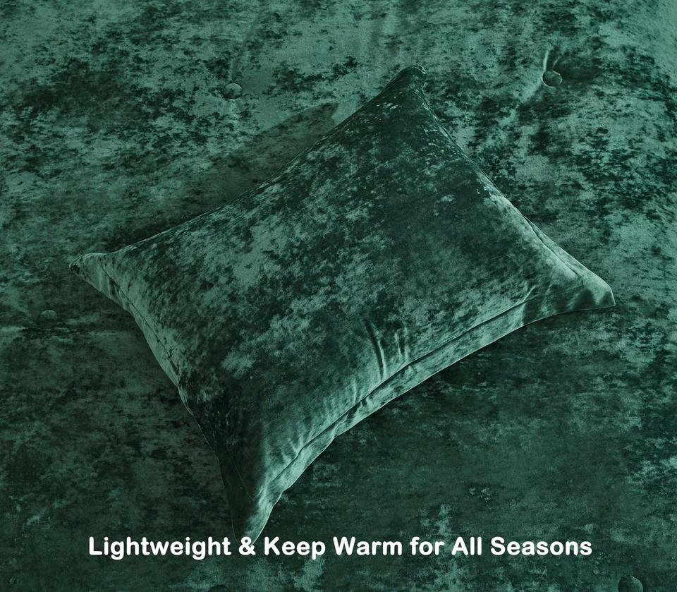 Lux 3-Piece Forest Green Velvet Comforter Set King Size, All Season Lush Plus... - Image 4 of 4