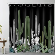 Tropical Cactus Shower Curtain with Hooks, Green Succulent Botanical Cactus o...