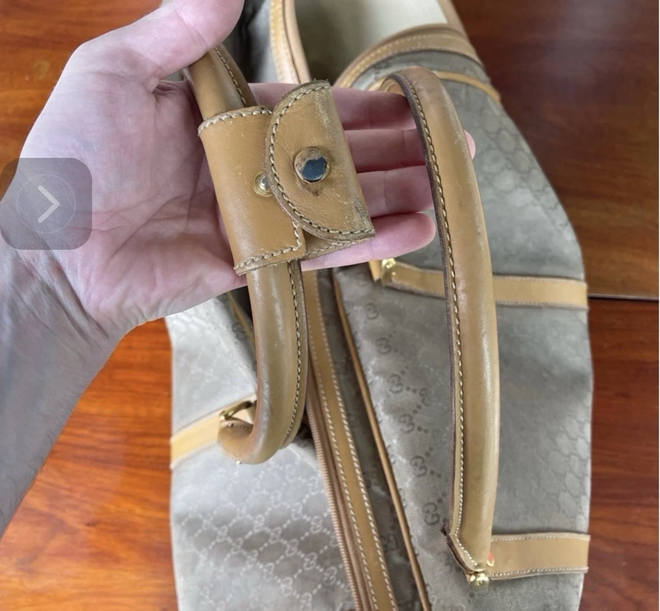 VTG🔥 GUCCI Duffle Gym Bag Brown Monogram Leather Travel Carry ON Supreme Web - Image 4 of 4