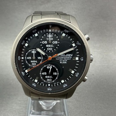 Seiko Alba Epsilon Chronograph Watch Men 37mm Black Dial Titanium New Battery