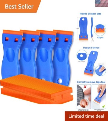 4-Pc Plastic Razor Scraper Set with 100 Blades   Scratch-Free Adhesive Remover