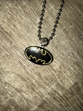 Batman Black Die-Cut Bat Comic Logo Metal Enamel Necklace NEW UNUSED