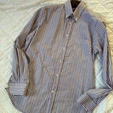 Loro Piana Blue Cotton Striped Shirt M  Casual Button-Down, Slim Fit