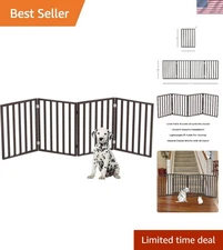 Stylish Brown Wood Freestanding Dog Gate - 72x24 Inch for Stairs & Doorways