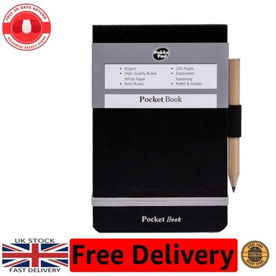 Robustes A7 Taschenbuch in einfarbig schwarz mit Bleistift - ideal für Notizen & Kritzeleien