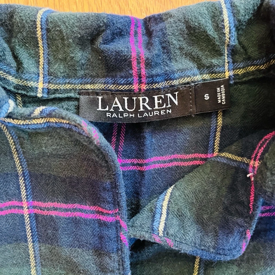 Ralph Lauren LRL Conjunto de Pijama de Franela a Cuadros Verde Púrpura Talla S Cresta Dorada Pijamas Acogedores Foto 4 de 4