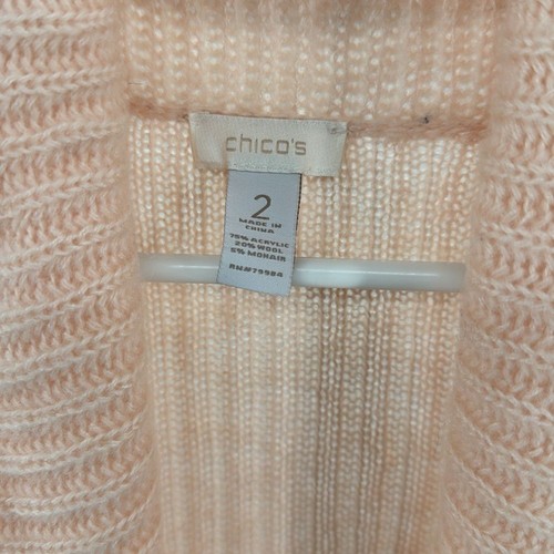Cardigan Chico's rosa pallido aperto davanti maglia a costine maglione misto lana mohair L - Foto 6 di 10