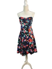 Vintage Express Silk Floral Print Strapless Dress Whimsygoth Fairy Size 8