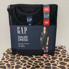 Gap Soft Crinkle Gauze Short Sleeve Mini Dress Black Easy Relaxed Fit NWT XS