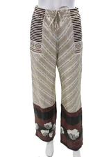 Loewe Womens Elastic Waistband Striped Logo Anagram Pants Brown Small