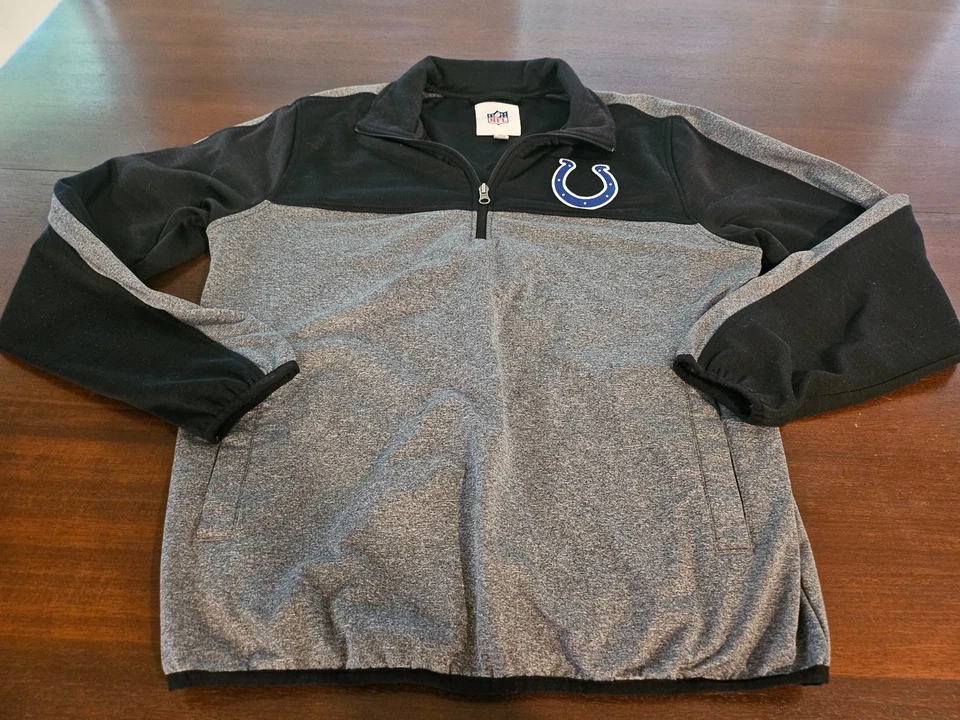 Chaqueta Pullover Marca NFL Indianapolis Colts Para Hombres Mediana Negra Gris Cuarto Cremallera Foto 2 de 4