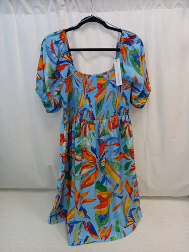 ❤️ Roman Gorgeous Blue Summer Pattern Sheared Detail Dress Size 18 BNWT