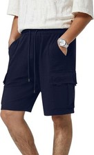 Mens 5 Pocket Athletic Cotton Shorts Drawstring Elastic Waist Workout Gym Cargo