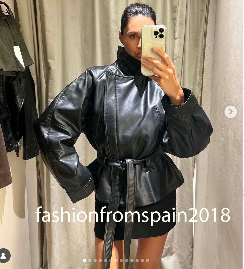 ZARA NEW WOMAN BELTED FAUX LEATHER PEPLUM JACKET BLACK XS-XXL 4749