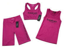 Bebe Sport 3-Piece Activewear Set Women  s Size L Pink Leggings Sports Bra Tank T