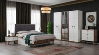 Schlafzimmer-Set Schrank Bett Kopfteil Kommode 2X Nachttische Modern