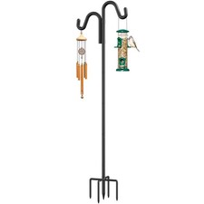 92" Double Hooks Heavy Duty Adjustable Bird Feeder Pole with Sturdy 5Prong Ba...