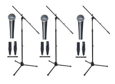 Shure BETA58A-TRIO-K TRIO Microphone Bundle: 3x Beta 58A/Boom Stands/20' Cables