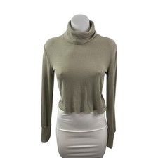 Aritzia Wilfred Free Women's Green Ribbed Long Sleeve Slim Crop Sweater Top XS