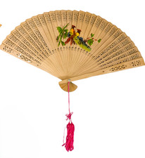 48302 - Set of Five Decorative 9" Hand-Painted Wood Fans Assorted Designs 12-23