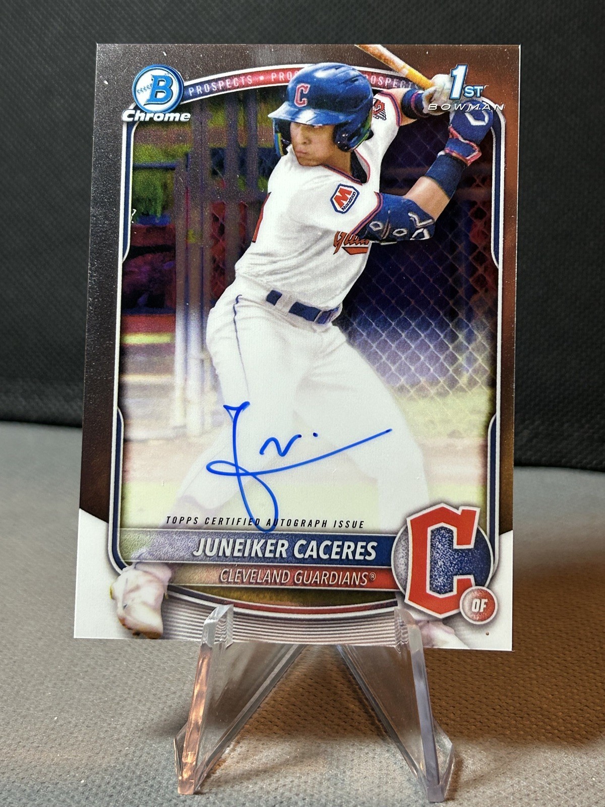 JUNEIKER CACERES 2025 BOWMAN CHROME 1ST BASE AUTOGRAPH GUARDIANS AUTO